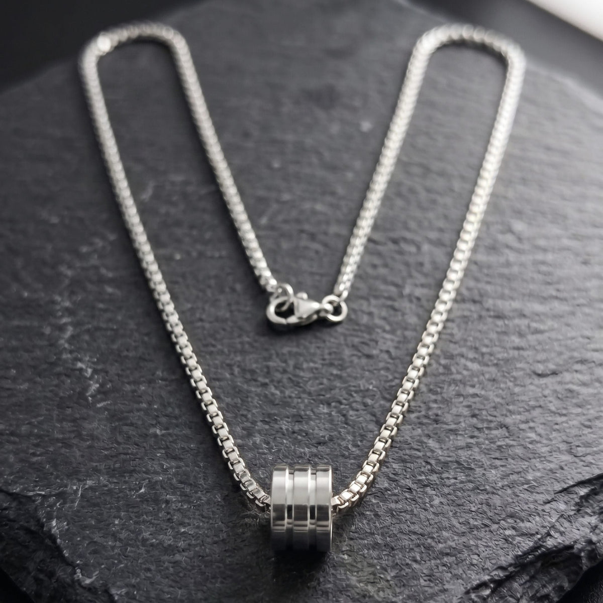 THE MEN THING SS Pendant/ Necklace TRIPLE BARREL - STEEL - 9mm Pure Titanium Steel Pendant with 23inch Round Box 4mm Chain for Men & Boys