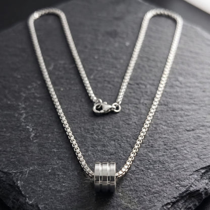 THE MEN THING SS Pendant/ Necklace TRIPLE BARREL - STEEL - 9mm Pure Titanium Steel Pendant with 23inch Round Box 4mm Chain for Men & Boys
