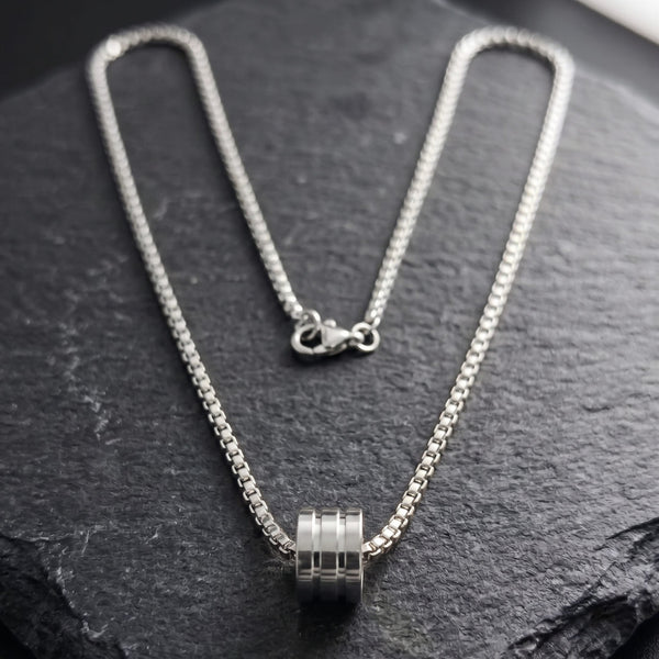TRIPLE BARREL - STEEL - 9mm Pure Titanium Steel Pendant with 23inch Round Box 4mm Chain for Men & Boys