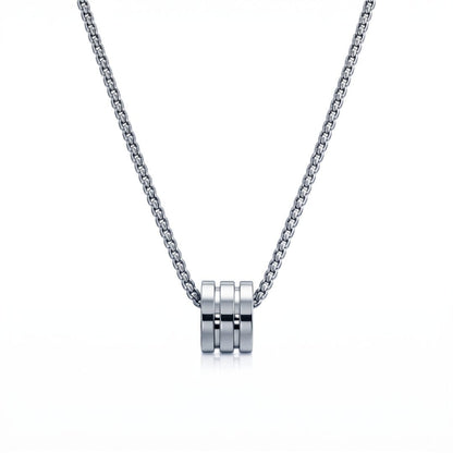 THE MEN THING SS Pendant/ Necklace TRIPLE BARREL - STEEL - 9mm Pure Titanium Steel Pendant with 23inch Round Box 4mm Chain for Men & Boys