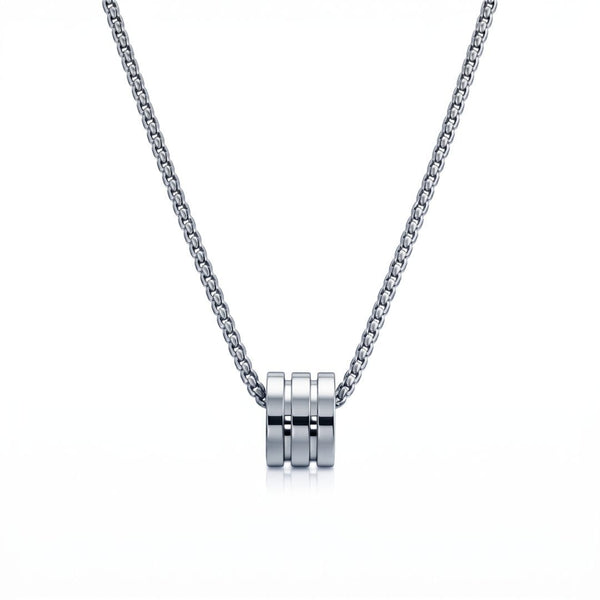 TRIPLE BARREL - STEEL - 9mm Pure Titanium Steel Pendant with 23inch Round Box 4mm Chain for Men & Boys