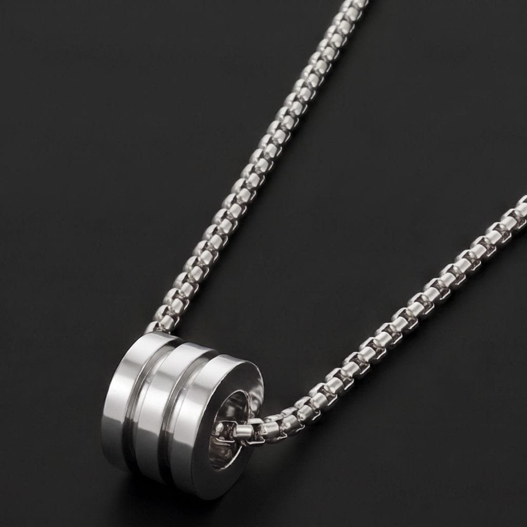 THE MEN THING SS Pendant/ Necklace TRIPLE BARREL - STEEL - 9mm Pure Titanium Steel Pendant with 23inch Round Box 4mm Chain for Men & Boys