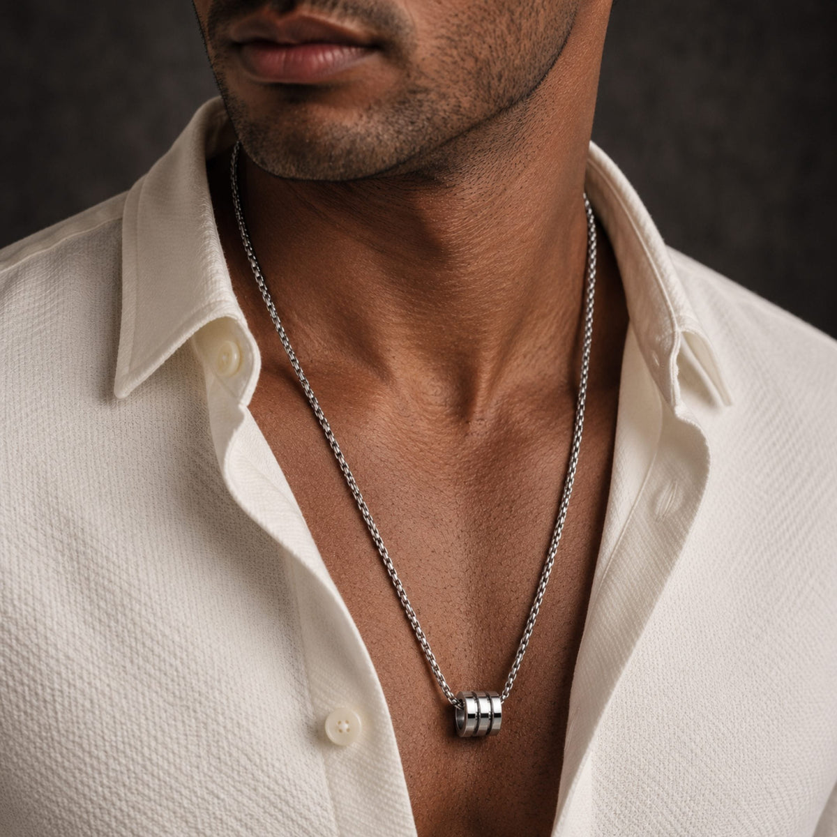 THE MEN THING SS Pendant/ Necklace TRIPLE BARREL - STEEL - 9mm Pure Titanium Steel Pendant with 23inch Round Box 4mm Chain for Men & Boys