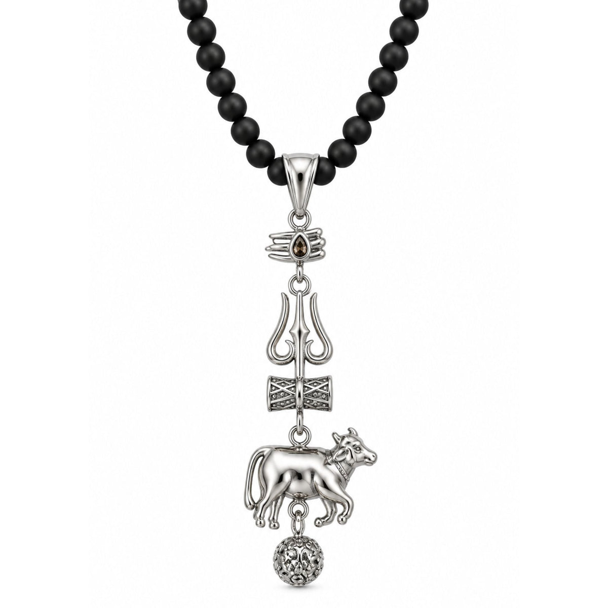 THE MEN THING SS Pendant/ Necklace TRISHUL LEGACY - Pure Steel Pendant with Beaded Necklace for Men and Boys (24 Inch)