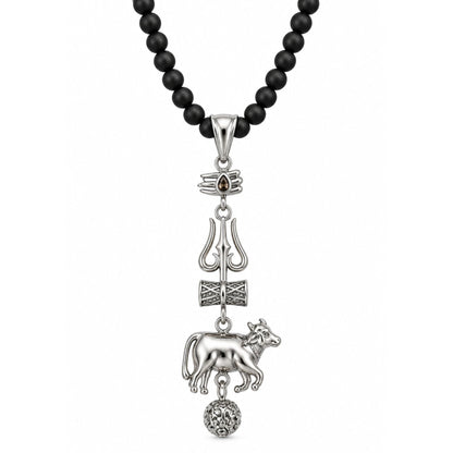 THE MEN THING SS Pendant/ Necklace TRISHUL LEGACY - Pure Steel Pendant with Beaded Necklace for Men and Boys (24 Inch)