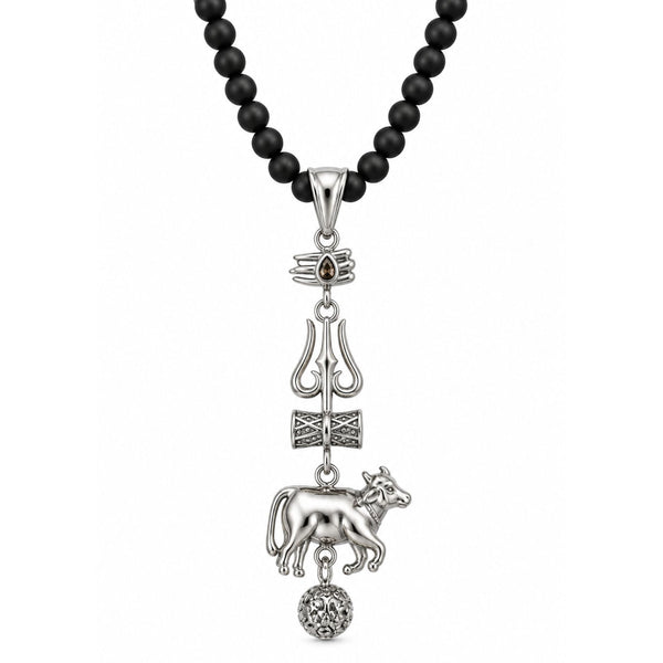 TRISHUL LEGACY - Pure Steel Pendant with Beaded Necklace for Men and Boys (24 Inch)