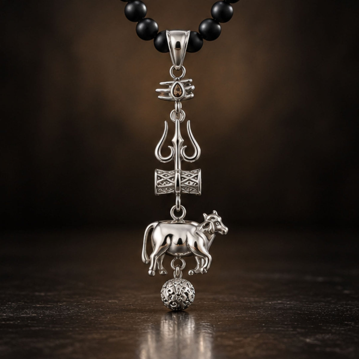 THE MEN THING SS Pendant/ Necklace TRISHUL LEGACY - Pure Steel Pendant with Beaded Necklace for Men and Boys (24 Inch)