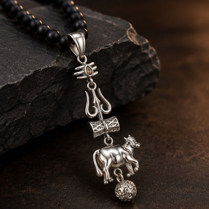 THE MEN THING SS Pendant/ Necklace TRISHUL LEGACY - Pure Steel Pendant with Beaded Necklace for Men and Boys (24 Inch)