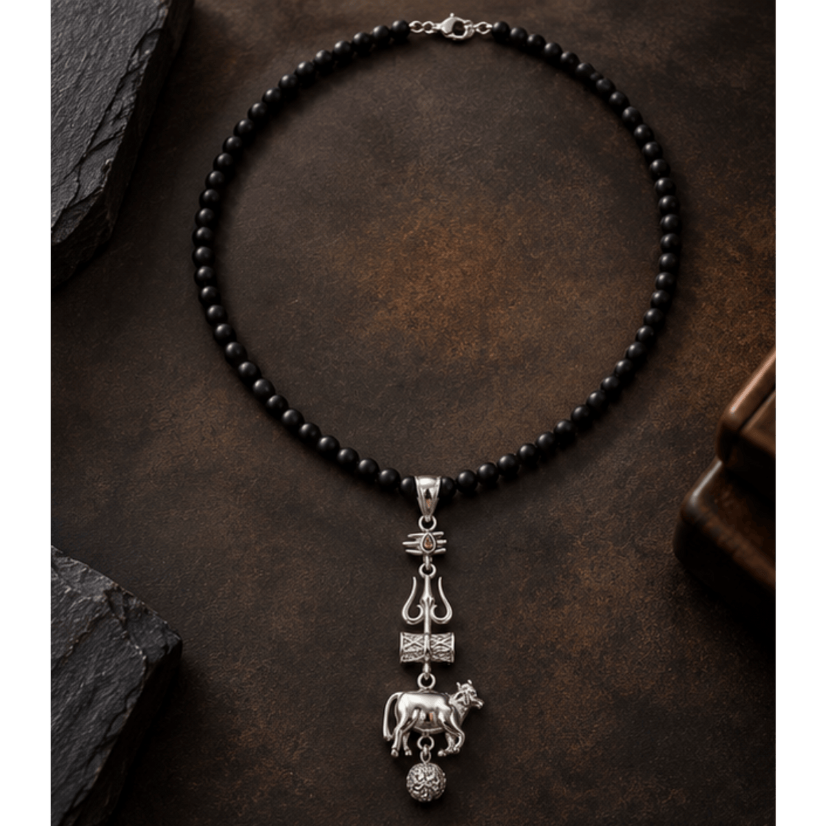 THE MEN THING SS Pendant/ Necklace TRISHUL LEGACY - Pure Steel Pendant with Beaded Necklace for Men and Boys (24 Inch)
