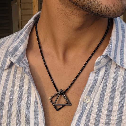 THE MEN THING SS Pendant/ Necklace TRISQUARE BLACK - Alloy Pendant with Pure Stainless Steel 24inch Round Box Chain , Milan trending Style for Men & Boy