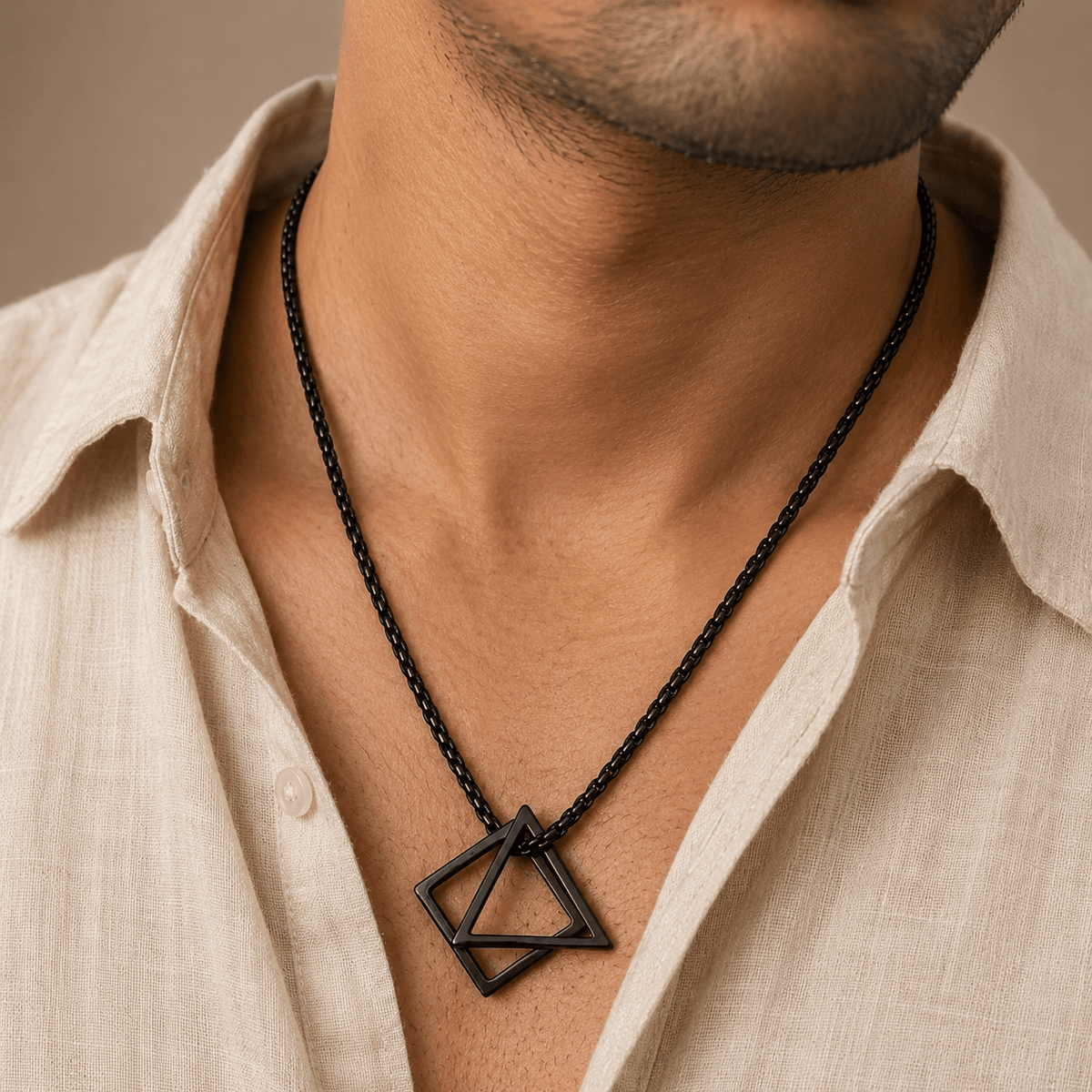 THE MEN THING SS Pendant/ Necklace TRISQUARE BLACK - Alloy Pendant with Pure Stainless Steel 24inch Round Box Chain , Milan trending Style for Men & Boy