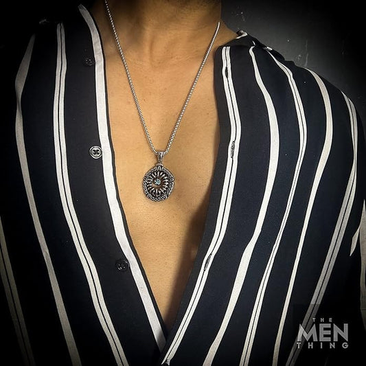 THE MEN THING SS Pendant/ Necklace TURQUOISE JAW - Pure Titanium Steel Pendant with 24inch Round Box Chain for Men & Boys