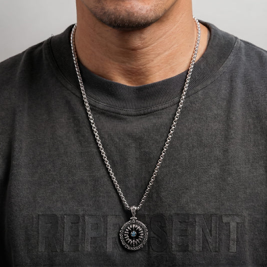THE MEN THING SS Pendant/ Necklace TURQUOISE JAW - Pure Titanium Steel Pendant with 24inch Round Box Chain for Men & Boys