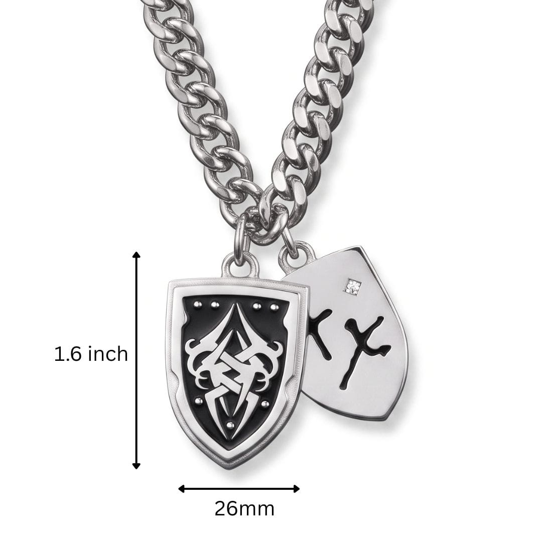 THE MEN THING SS Pendant/ Necklace TWIN CREST - 26mm Titanium Steel Pendant with 22inch Cuban Link 11mm Chain for Men & Boys