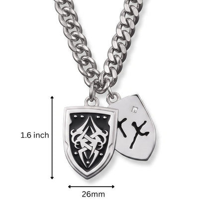 THE MEN THING SS Pendant/ Necklace TWIN CREST - 26mm Titanium Steel Pendant with 22inch Cuban Link 11mm Chain for Men & Boys