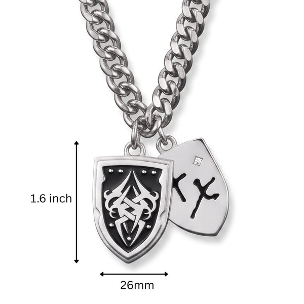 TWIN CREST - 26mm Titanium Steel Pendant with 22inch Cuban Link 11mm Chain for Men & Boys