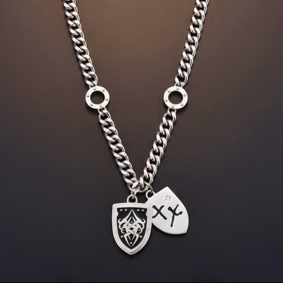 THE MEN THING SS Pendant/ Necklace TWIN CREST - 26mm Titanium Steel Pendant with 22inch Cuban Link 11mm Chain for Men & Boys