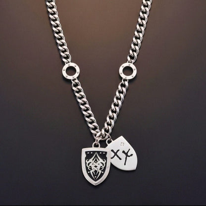 THE MEN THING SS Pendant/ Necklace TWIN CREST - 26mm Titanium Steel Pendant with 22inch Cuban Link 11mm Chain for Men & Boys