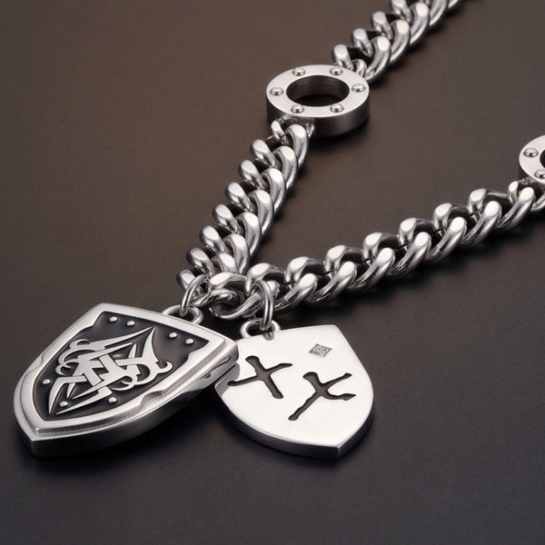 TWIN CREST - 26mm Titanium Steel Pendant with 22inch Cuban Link 11mm Chain for Men & Boys