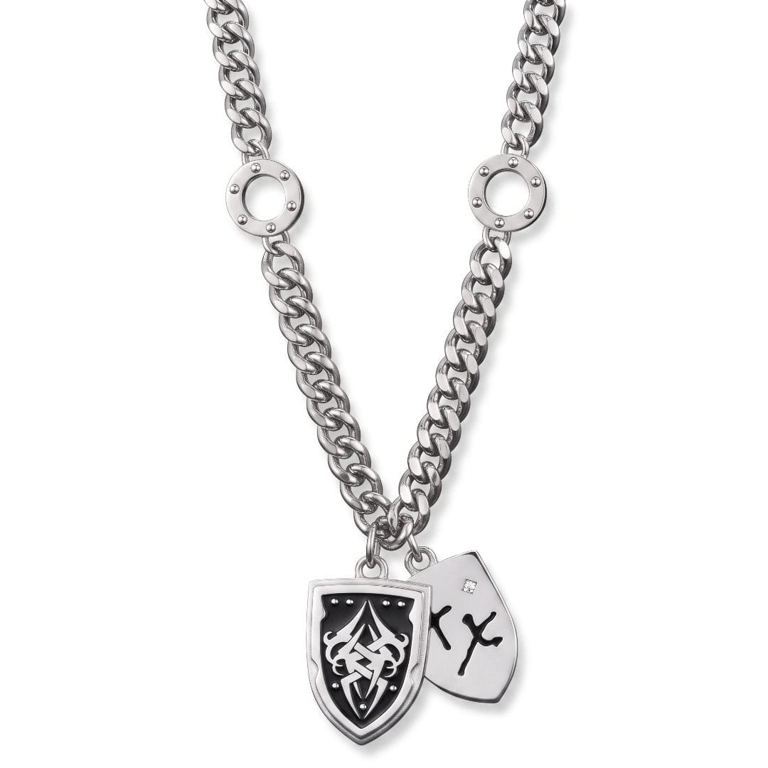 THE MEN THING SS Pendant/ Necklace TWIN CREST - 26mm Titanium Steel Pendant with 22inch Cuban Link 11mm Chain for Men & Boys