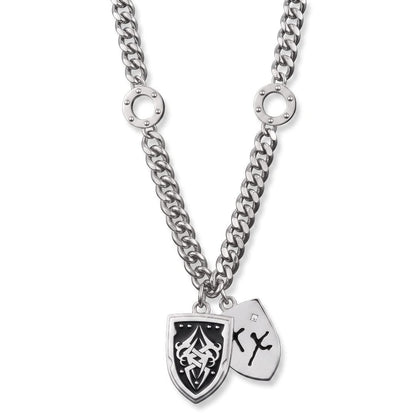 THE MEN THING SS Pendant/ Necklace TWIN CREST - 26mm Titanium Steel Pendant with 22inch Cuban Link 11mm Chain for Men & Boys