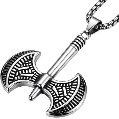 THE MEN THING SS Pendant/ Necklace TWIN SHARP AXE -  Alloy Pendant with Stainless Steel 24inch Round Box Chain, American trending Style for Men & Boy