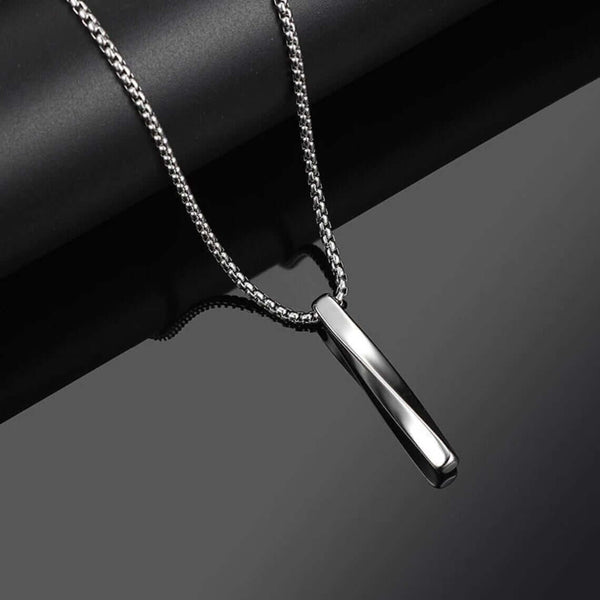 TWISTED CUBOID VERTICAL BAR -  Alloy Pendant with 24inch Round Box Chain, European trending Style for Men & Boys