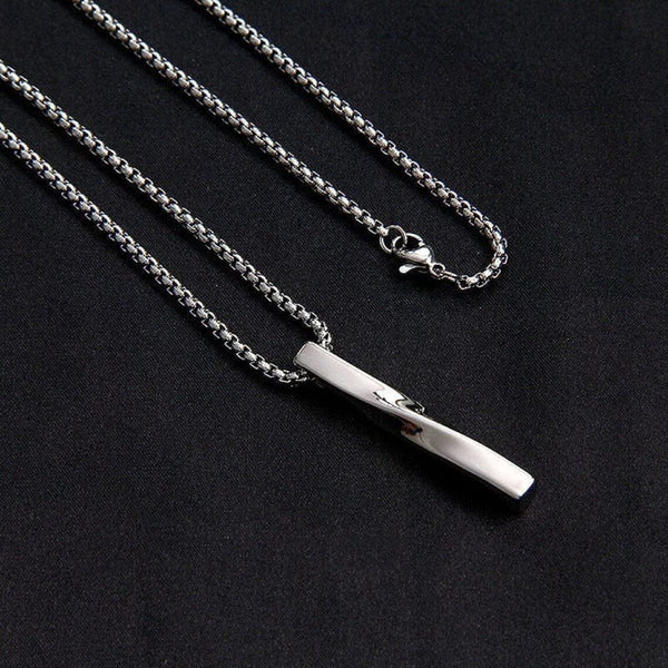 TWISTED CUBOID VERTICAL BAR -  Alloy Pendant with 24inch Round Box Chain, European trending Style for Men & Boys