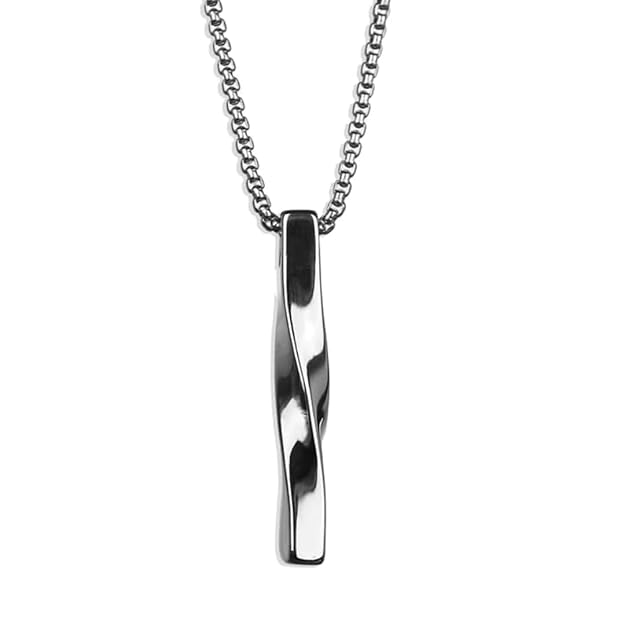 THE MEN THING SS Pendant/ Necklace TWISTED CUBOID VERTICAL BAR -  Alloy Pendant with 24inch Round Box Chain, European trending Style for Men & Boys