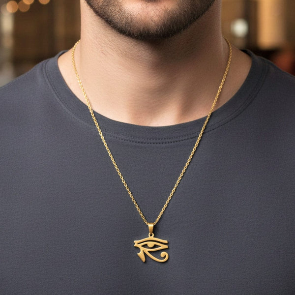 UDJAT EYE GOLD - Pure Titanium Steel Pendant with 24inch Round Box Chain for Men & Boys