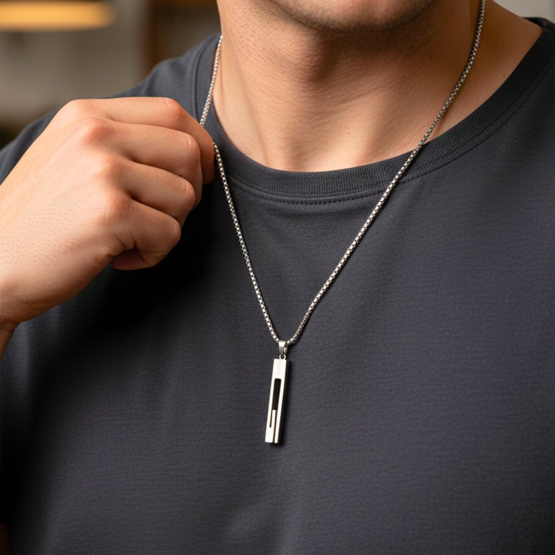 THE MEN THING SS Pendant/ Necklace URBAN CORE - 13mm Titanium Steel Pendant with 27inch Round Box 4mm Chain for Men & Boys with adjustable cable chain