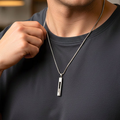 THE MEN THING SS Pendant/ Necklace URBAN CORE - 13mm Titanium Steel Pendant with 27inch Round Box 4mm Chain for Men & Boys with adjustable cable chain