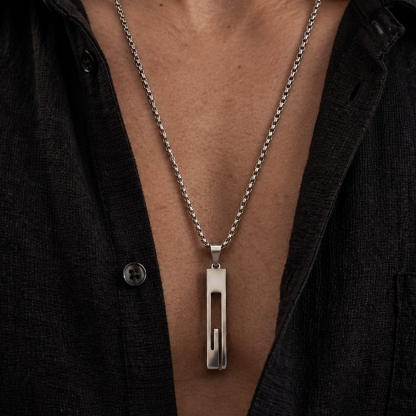 URBAN CORE - 13mm Titanium Steel Pendant with 27inch Round Box 4mm Chain for Men & Boys with adjustable cable chain