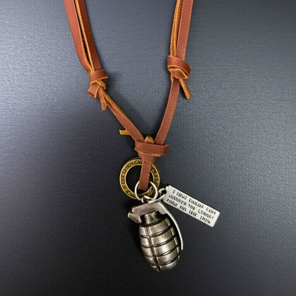 URBAN GRENADE - Titanium Steel Pendant with Adjustable Rope Chain for Men & Boys