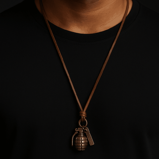 THE MEN THING SS Pendant/ Necklace URBAN GRENADE - Titanium Steel Pendant with Adjustable Rope Chain for Men & Boys
