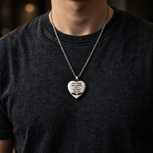 THE MEN THING SS Pendant/ Necklace URN HEART - Titanium Steel Pendant with 24inch Round Rolo Chain for Men & Boys