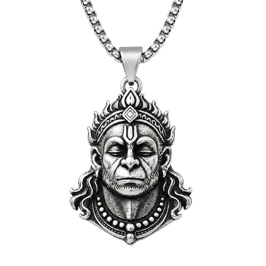 THE MEN THING SS Pendant/ Necklace VAJRANGA  - Pure Vintage Pure Steel Pendant with 24inch Round Box 5mm Chain for Men & Boys