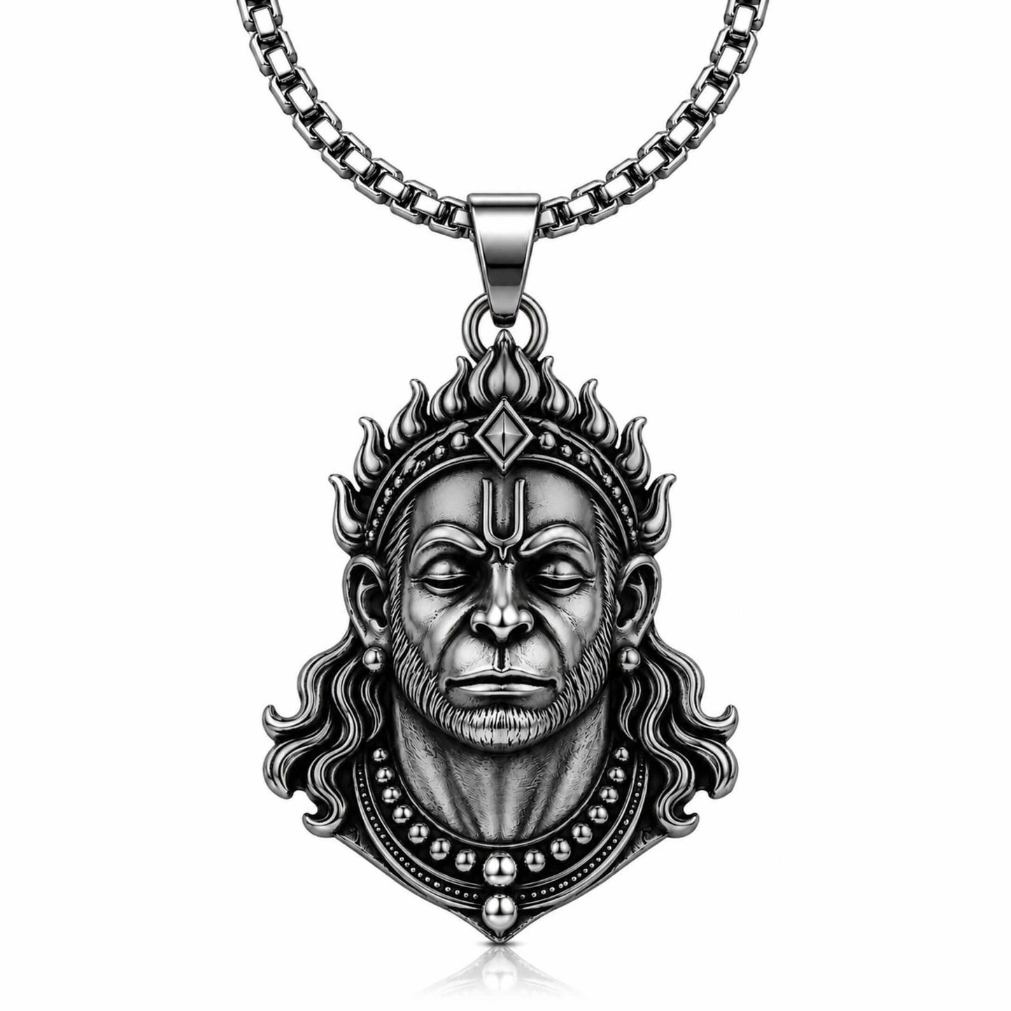THE MEN THING SS Pendant/ Necklace VAJRANGA  - Pure Vintage Pure Steel Pendant with 24inch Round Box 5mm Chain for Men & Boys