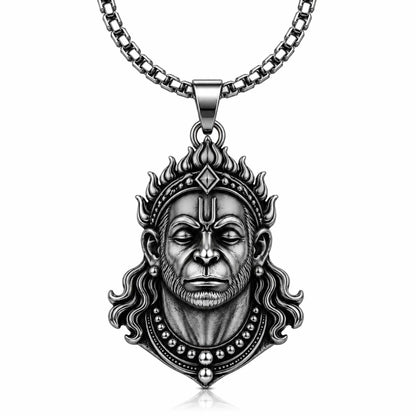 THE MEN THING SS Pendant/ Necklace VAJRANGA  - Pure Vintage Pure Steel Pendant with 24inch Round Box 5mm Chain for Men & Boys