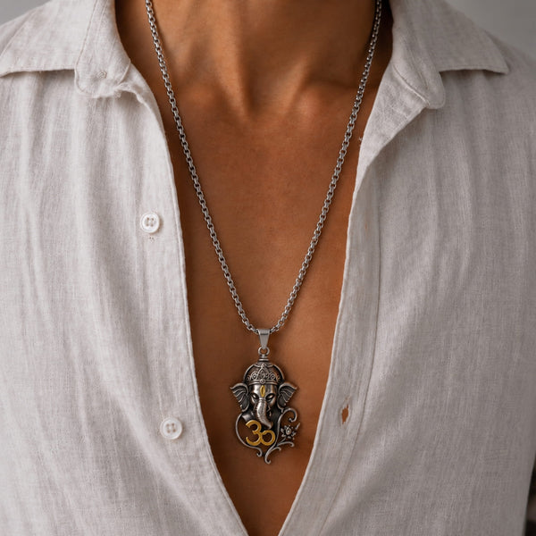 VIGHNARAJ - Pure Vintage Pure Steel Pendant with 24inch Round Box 5mm Chain for Men & Boys