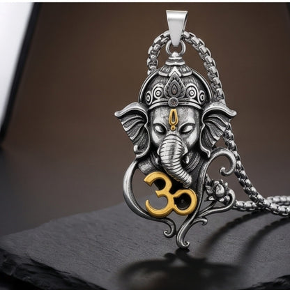 THE MEN THING SS Pendant/ Necklace VAKRATUND - Pure Vintage Pure Steel Pendant with 24inch Round Box 5mm Chain for Men & Boys