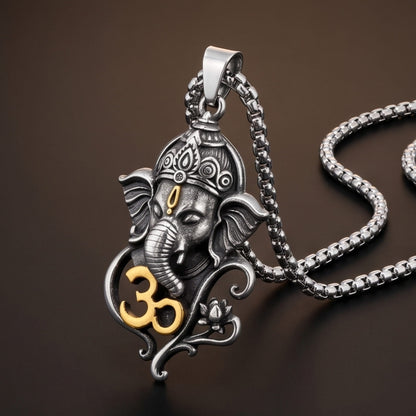 THE MEN THING SS Pendant/ Necklace VAKRATUND - Pure Vintage Pure Steel Pendant with 24inch Round Box 5mm Chain for Men & Boys