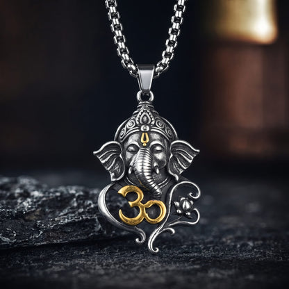 THE MEN THING SS Pendant/ Necklace VAKRATUND - Pure Vintage Pure Steel Pendant with 24inch Round Box 5mm Chain for Men & Boys