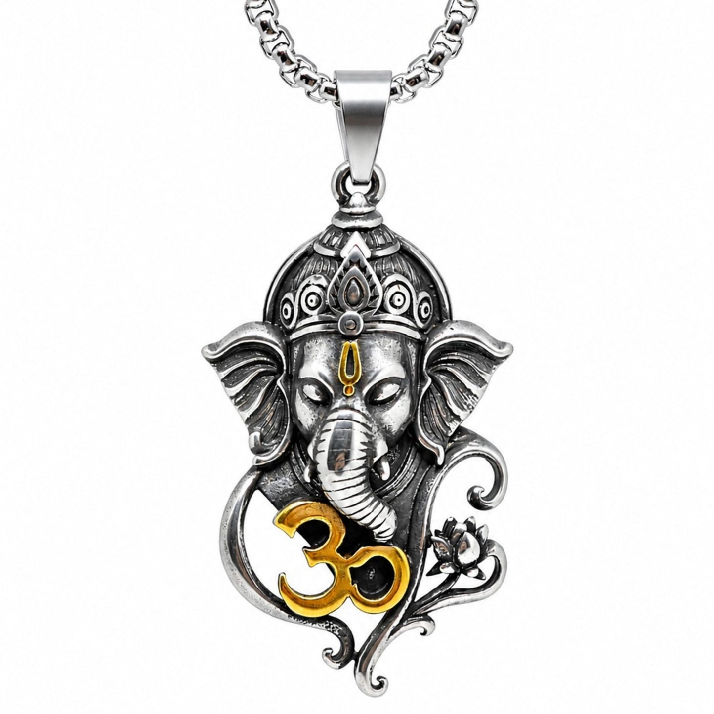 THE MEN THING SS Pendant/ Necklace VAKRATUND - Pure Vintage Pure Steel Pendant with 24inch Round Box 5mm Chain for Men & Boys