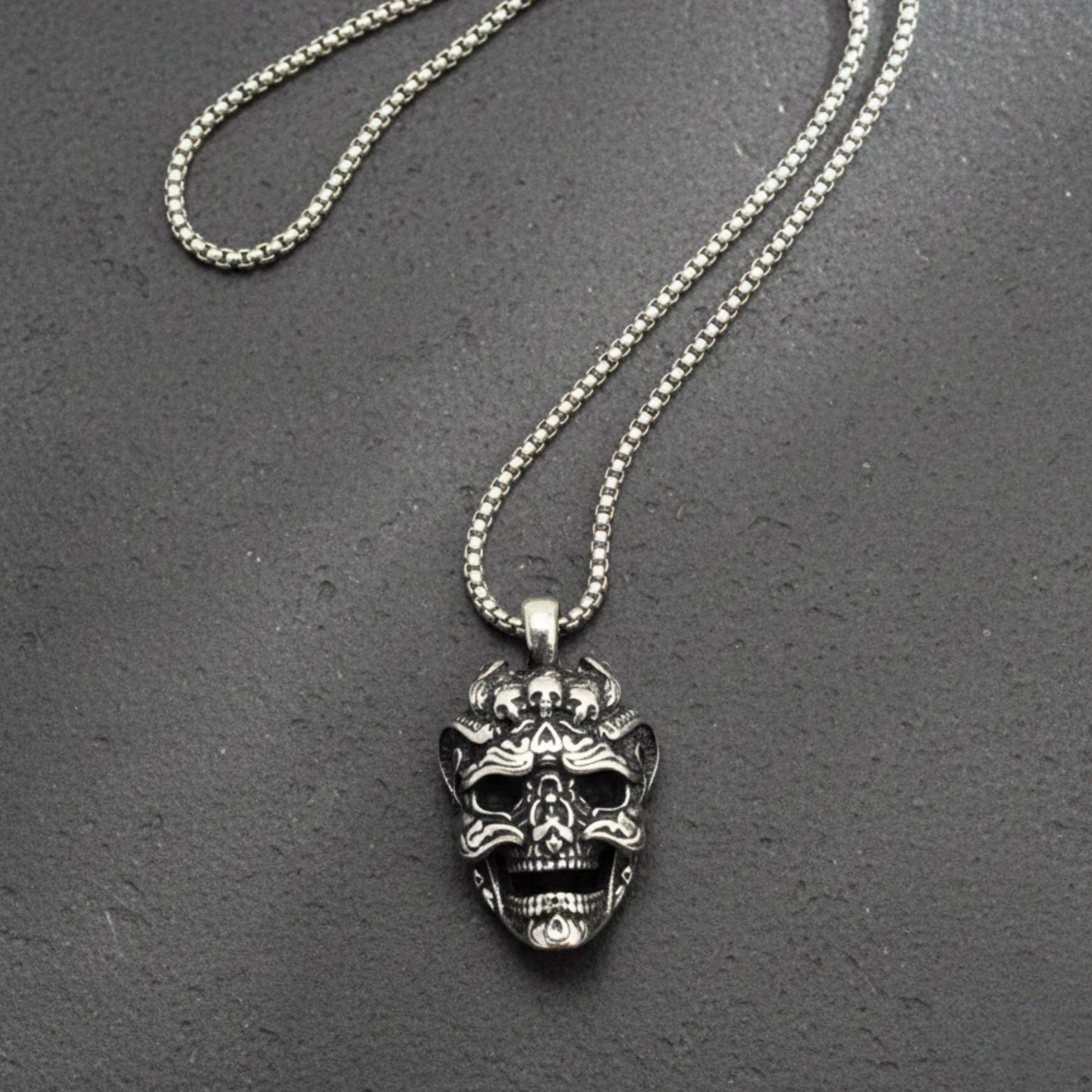 THE MEN THING SS Pendant/ Necklace VALKOR SKULL - 30mm Titanium Steel Pendant with 24inch Round Box 5mm Chain for Men & Boys