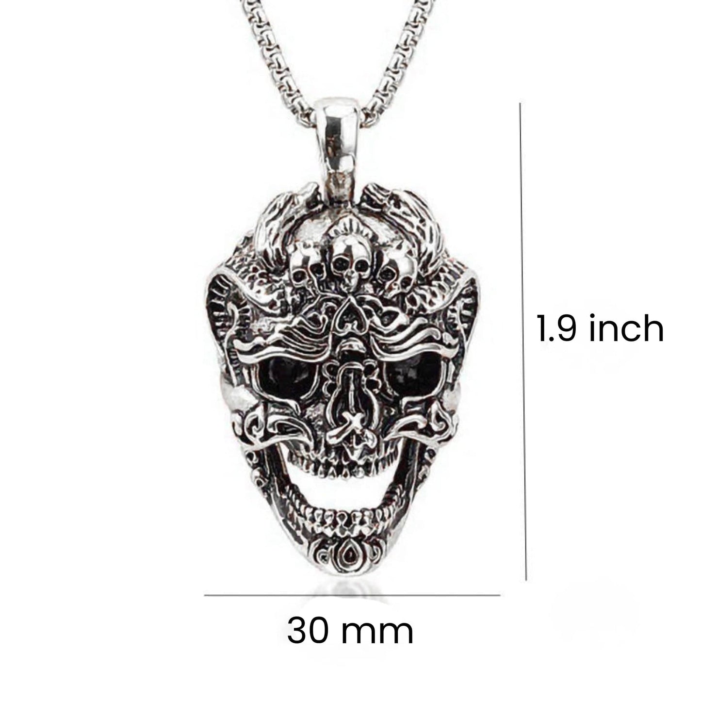 THE MEN THING SS Pendant/ Necklace VALKOR SKULL - 30mm Titanium Steel Pendant with 24inch Round Box 5mm Chain for Men & Boys