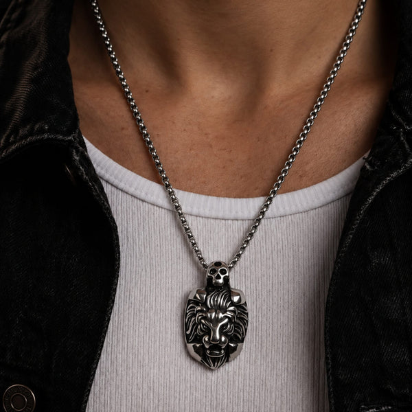 VALOR LION - 27mm Titanium Steel Pendant with 24inch Round Box 5mm Chain for Men & Boys