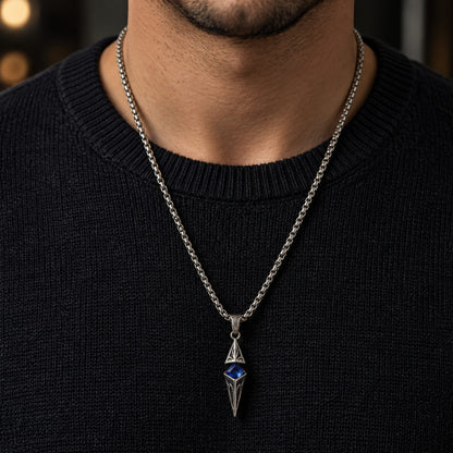 THE MEN THING SS Pendant/ Necklace VELTRIX AZURE - 10mm Titanium Steel Pendant with 23inch Round Box 4mm Chain for Men & Boys
