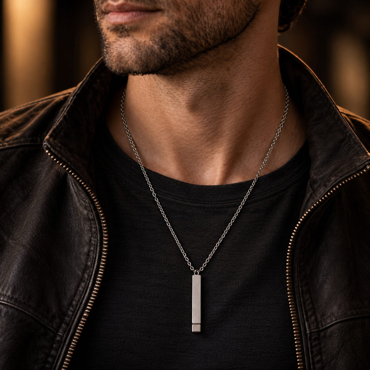 THE MEN THING SS Pendant/ Necklace VERTEX BAR - 6mm Pure Titanium Steel Pendant with 1mm Chain for Men & Boys (18 to 20 inch Adjustable Cable Chain)