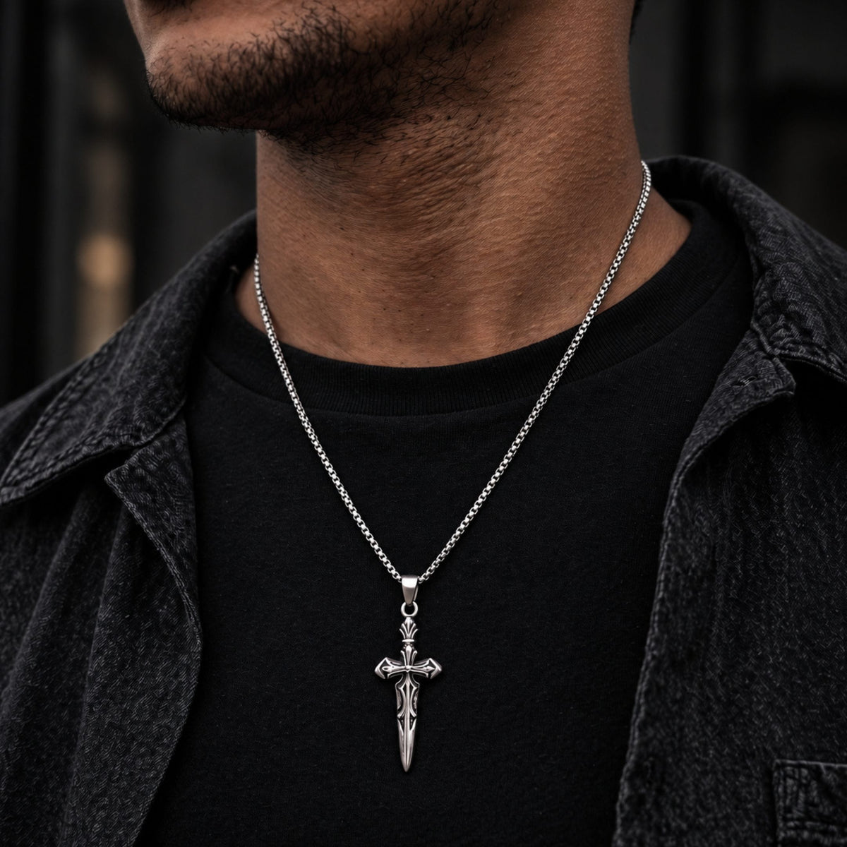 THE MEN THING SS Pendant/ Necklace VICTORY SWORD -  23mm Titanium Steel Pendant with 23inch Round Box Chain for Men & Boys